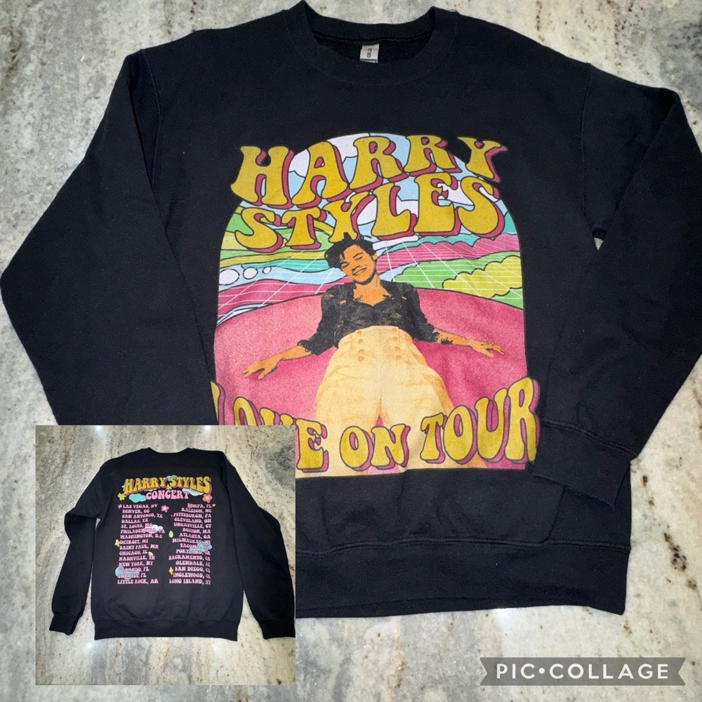 Harry Styles Love On Tour Sweatshirt Graphic Two Sided Colorful Sz M Cities